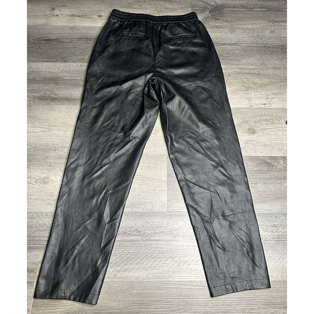 Halogen Black Faux Leather Jogger Pants Size M Ankle Slit Pull On Stretch Lounge